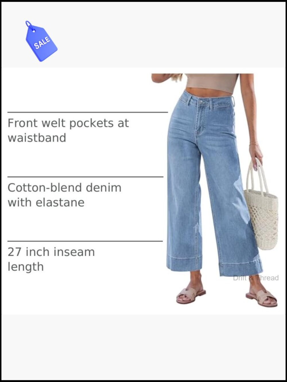 Wide Leg Cropped High Waist Distressed Stretch Denim Jeans Women Trendy - Picture 4 of 7